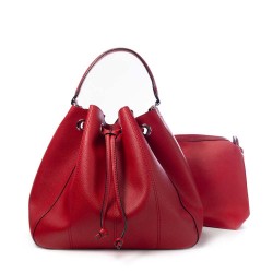 sac à main forme seau en simili cuir rouge et sa pochette rouge pour femme